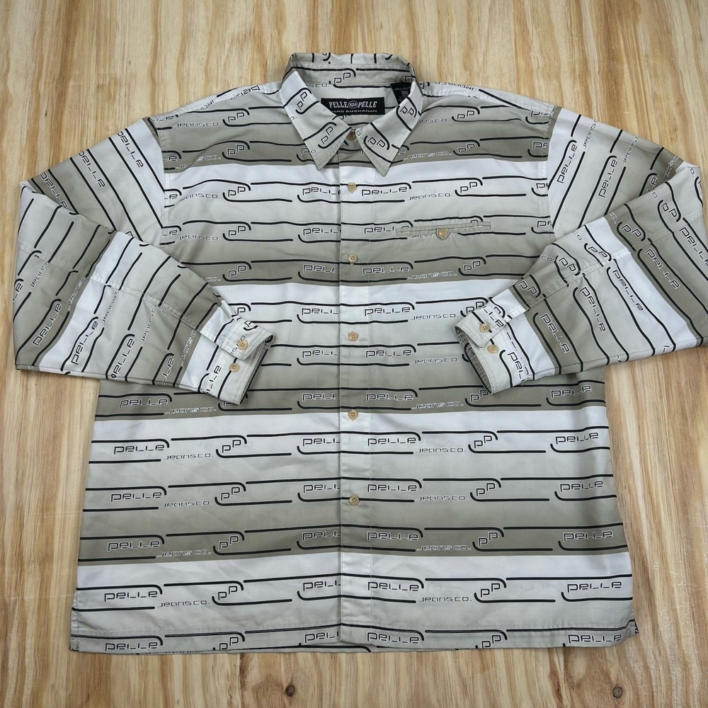 Vintage‎ Pelle Pelle AOFP Logo Shirt Mens 3XL Marc Buchanan Button Up Hip Hop